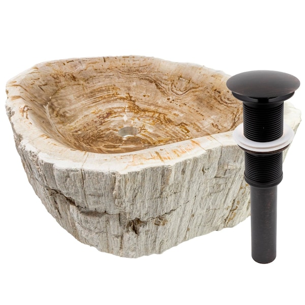Novatto Fossil Wood Vessel Sink and Oil Rubbed Bronze Umbrella Drain NOSV-FWORB - main